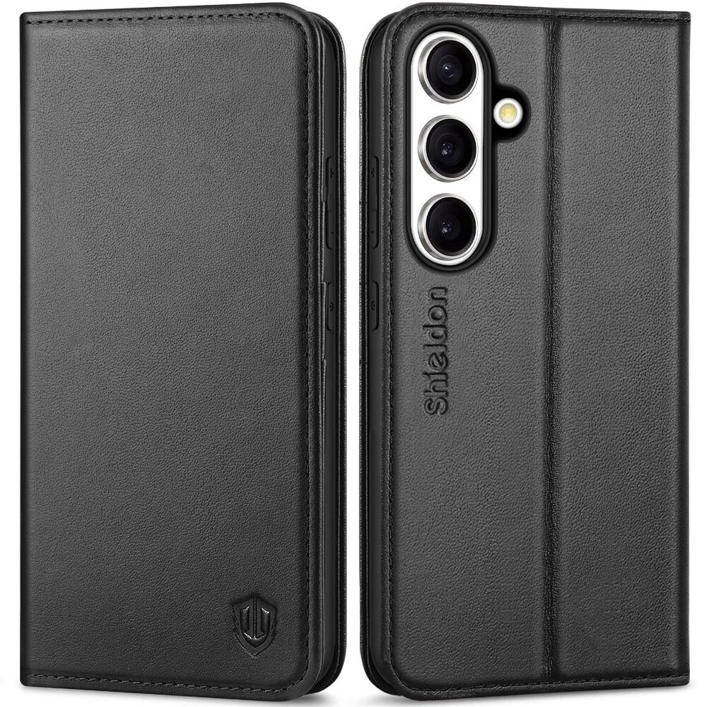 SHIELDON Wallet Case for Galaxy S25 6.2", Genuine Leather Folio Case